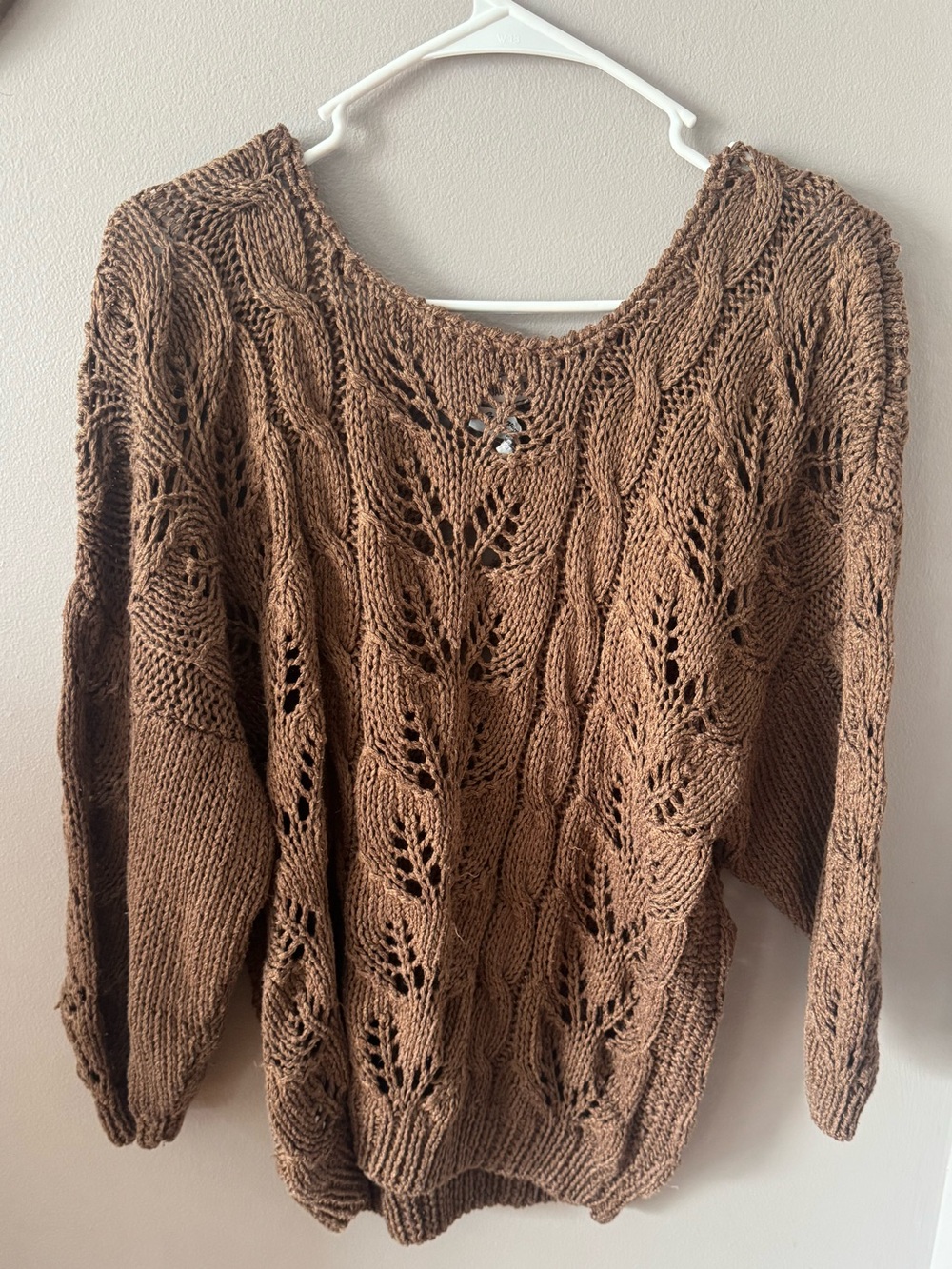 Jacques Borel Brown Open-Knit Cable Sweater